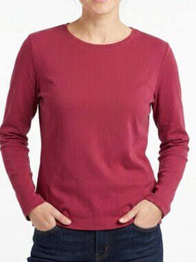 Classic Fitted L.L. Bean Cranberry Cotton Crewneck Long Sleeve Tee Size M Medium
